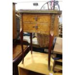 French style kidney shaped bedside chest , the galleried top surrounding the pink veined marble