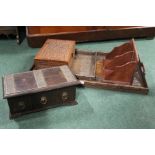 Two carved hardwood trays, Middle Eastern carved box, small chest of three drawers, small hardwood