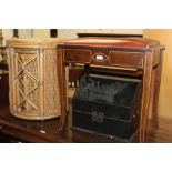 Edwardian piano stool, nest of three wicker occasional tables, stationary box (3)