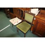 Single Windsor style dining chair, with pierced splat back and solid seat, on turned legs, green