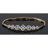 Edwardian sapphire and diamond set bracelet, with a row of square and circular diamond and