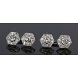 Pair of diamond set cufflinks, the hexagonal heads set with an estimated total of 3.44 carats