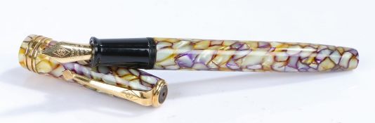 Conway Stewart fountain pen, with mother of pearl effect and purple mottled body, 18 carat gold