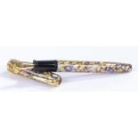 Conway Stewart fountain pen, with mother of pearl effect and purple mottled body, 18 carat gold