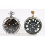 Doxa military issue open face pocket watch, the black dial with white Arabic numerals, subsidiary