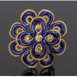 18 carat gold diamond and enamel brooch, with tiers of enamel and gold loops set with diamonds, 13.