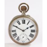 Goliath pocket watch, the white enamel dial with Roman numerals and subsidiary seconds dial, crown