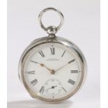 Waltham Victorian silver open face pocket watch, the signed white dial with Roman numerals and