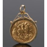 George V Half Sovereign coin pendant, 1912, within the 9 carat gold pendant mount
