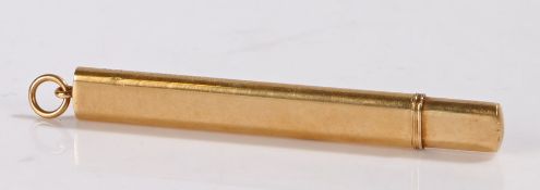 Black, Starr & Frost 14 carat gold pencil holder, with ring finial, 10gSurface scratches to