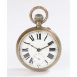 Goliath pocket watch, the white enamel dial with Roman numerals and subsidiary seconds dial, crown