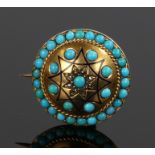 Victorian turquoise and diamond set brooch, the dome brooch set with diamonds and turquoise