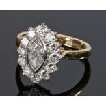 18 carat gold and diamond ring, the central oval diamond surrounded by a band of diamonds, ring size