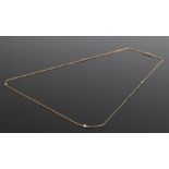 15 carat gold pearl set necklace, with four pearls to the chain, 4.8 grams, 76cm long