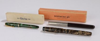 Fountain pens, to include a Unique Junior, a Mentmore 46 boxed and a Dinkie boxed, (3)