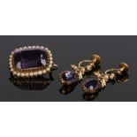 Victorian amethyst and pearl set, to include a brooch and a pair of earrings, (3)