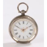 Continental silver open face pocket watch, the white enamel dial with Roman numerals and gilt