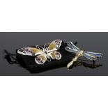 Nicole Barr, an enamel dragon fly, 50mm long, together with a silver butterfly, 34mm long (2)