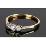 18 carat gold diamond set ring, with three diamonds to the head, ring size U