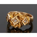 18 carat gold and diamond set ring, rope twist design set with diamonds, 5.9 grams, ring size K