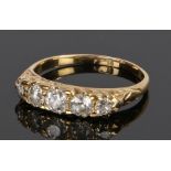 18 carat gold diamond set ring, with five round cut diamonds to the head ring size, ring size I 1/2