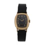 Waltham Art Deco style gentleman's 10 carat gold plated wristwatch, circa 1936, the signed black