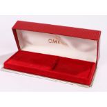 Omega wristwatch box, in red with symbol to the top