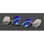 Pair of Art Deco style silver and enamel cufflinks, with turquoise and blue sunburst effect