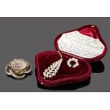 Victorian jewellery, to include a Seed pearl pedant, a seed pearl brooch and a Mourning brooch, (3)