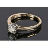 9 carat gold diamond solitaire ring, with a 0.25 carat diamond to the head, ring size M 1/2,