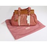 Radley large wooden framed pink Hylda handbag, 35cm wide
