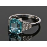 18 carat white gold zircon and diamond set ring, with central zircon at 4.47 carat and diamonds to