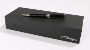 S.T. Dupont ball point pen, in black with chrome finish, boxed