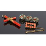 Victorian jewellery, to include a Coral cross, a coral brooch and a garnet and turquoise80 set