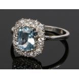 Aquamarine and diamond set ring, the central aquamarine at an estimated 1.28 carat and a diamond