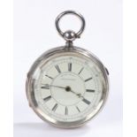 Victorian silver centre seconds chronograph open face pocket watch, the white dial with Roman