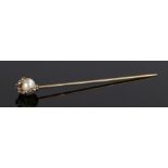 Tiffany & Co, a diamond and pearl stick pin, with a coiled snake around the pearl, 10mm diameter