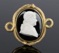19th Century carved cameo brooch.the carved agate depicting a Pope with a dual serpent set around