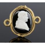 19th Century carved cameo brooch.the carved agate depicting a Pope with a dual serpent set around