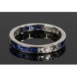 Diamond and sapphire eternity ring, with rows of sapphires and diamonds, the sapphires at an