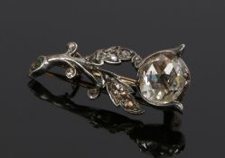 Victorian diamond set brooch, with a rose cut diamond flower head above diamond set petals, 23mm
