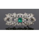 Edwardian emerald and diamond set brooch, the central certificated natural Columbian emerald at 1.42