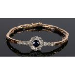Sapphire and diamond set bracelet, with a central sapphire and diamond surround, 16cm long