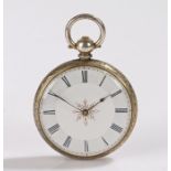 Continental silver gilt open face pocket watch, the white enamel dial with Roman numerals, the