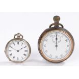 Ladies silver open face pocket watch,the white enamel dial with Roman numerals, the caseback with