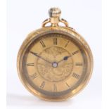 J.W. Benson 18 carat gold ladies open face pocket watch, the gilt dial with Roman numerals and