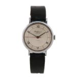 J.W. Benson gentleman's stainless steel wristwatch, the signed silvered dial with Roman dial and