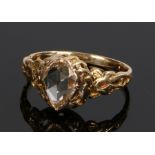 19th Century diamond set ring. The pear shaped rose cut diamond with interlaced shoulders. Ring size