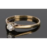 9 carat gold diamond set ring, with a round cut diamond at approximately 0.20 carat, ring size K