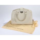 Louis Vuitton Pairs leather handbag, cream leather with zip and clasp opening, the base of the bag